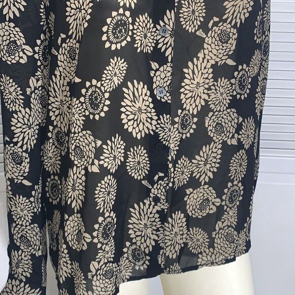 Vintage 90’s Sheer Black Floral All Over Print Button Down Long Sleeve Shirt Siz - Picture 5 of 11